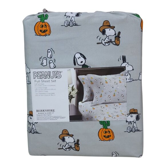 Peanuts Snoopy Cowboy Halloween Full Double Sheet Set By Berkshire Light Gray - Picture 5 of 9